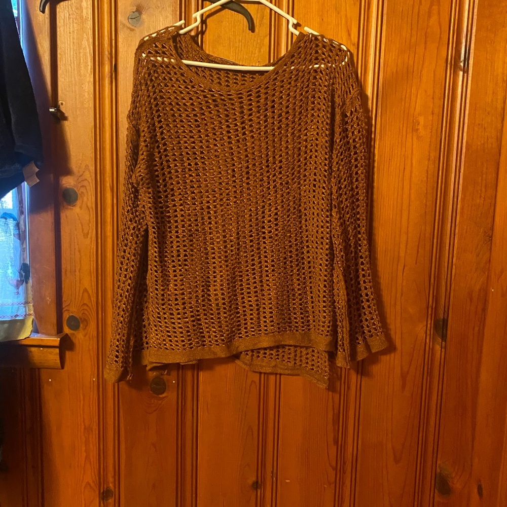 Brown Chunky Knit Crew Neck Sweater Coverup